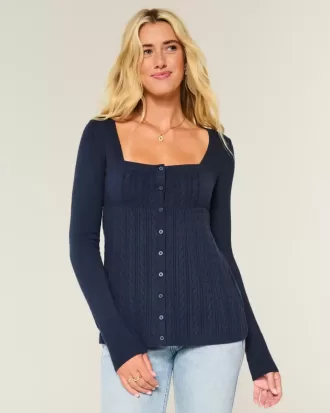 Maglione babydoll a maniche lunghe e scollo quadrato
