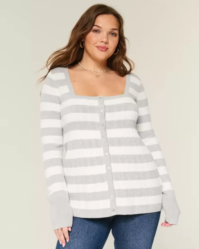 Maglione babydoll a maniche lunghe e scollo quadrato