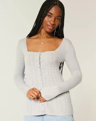 Maglione babydoll a maniche lunghe e scollo quadrato
