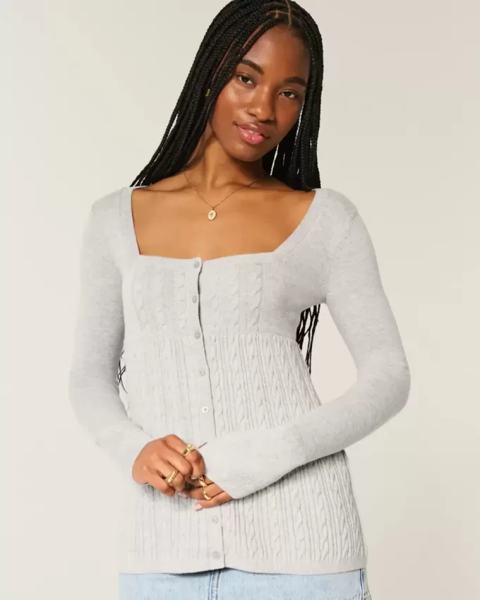 Maglione babydoll a maniche lunghe e scollo quadrato