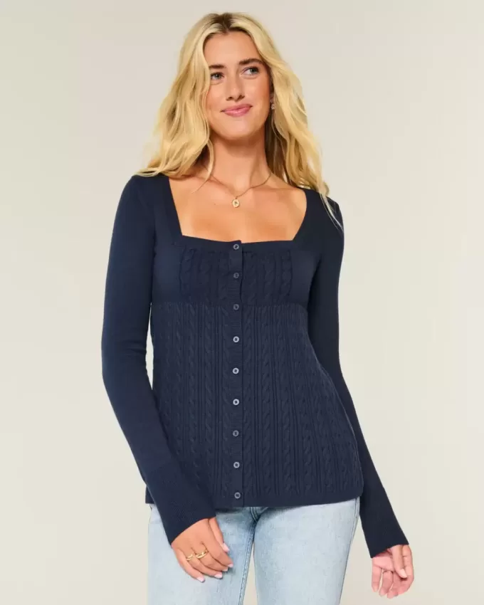 Maglione babydoll a maniche lunghe e scollo quadrato
