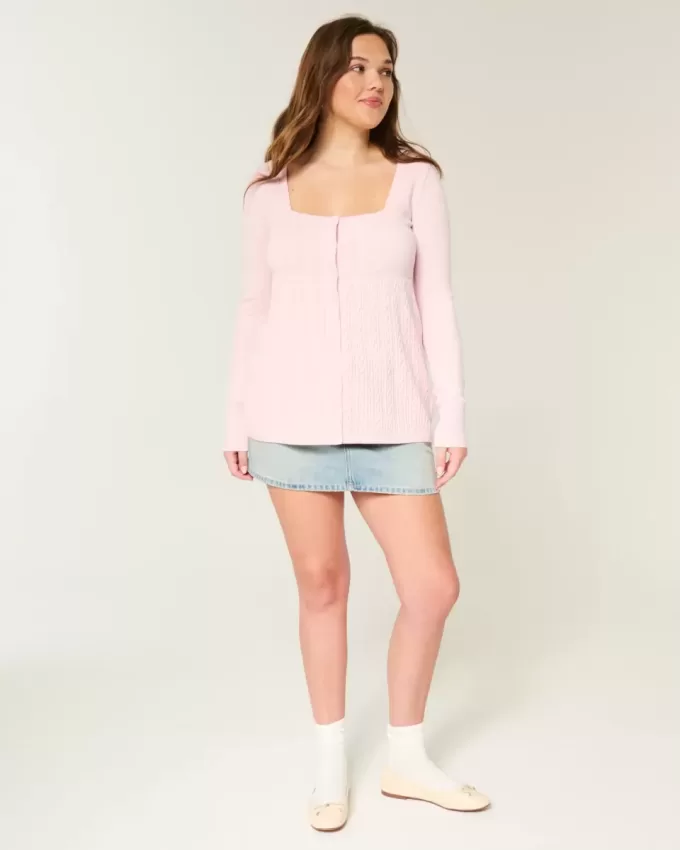 Maglione babydoll a maniche lunghe e scollo quadrato