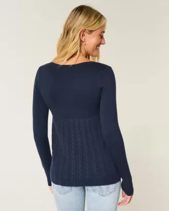 Maglione babydoll a maniche lunghe e scollo quadrato