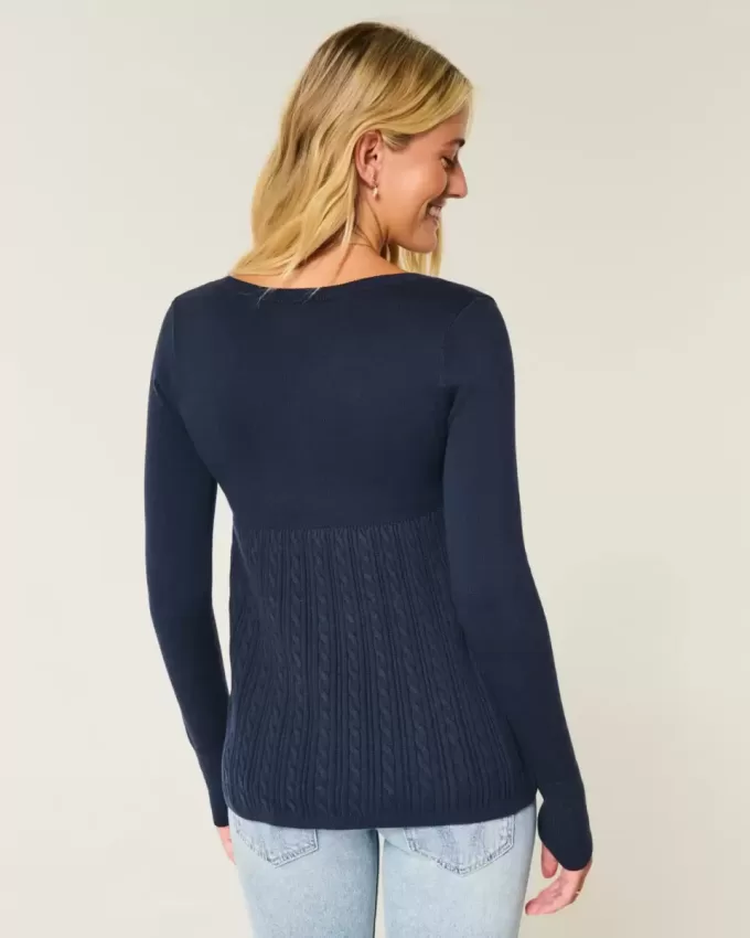 Maglione babydoll a maniche lunghe e scollo quadrato