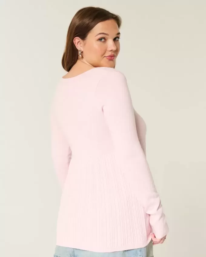 Maglione babydoll a maniche lunghe e scollo quadrato