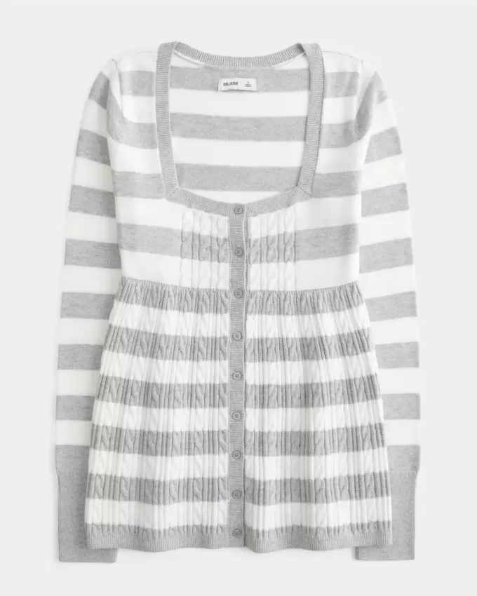 Maglione babydoll a maniche lunghe e scollo quadrato