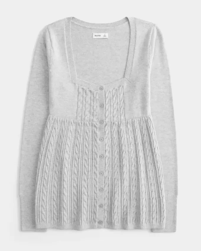 Maglione babydoll a maniche lunghe e scollo quadrato