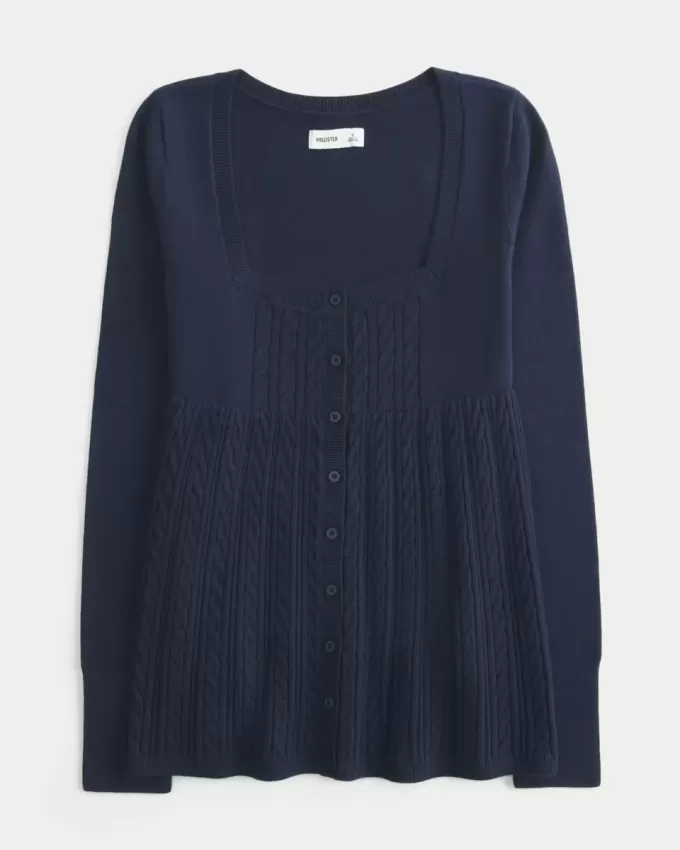 Maglione babydoll a maniche lunghe e scollo quadrato