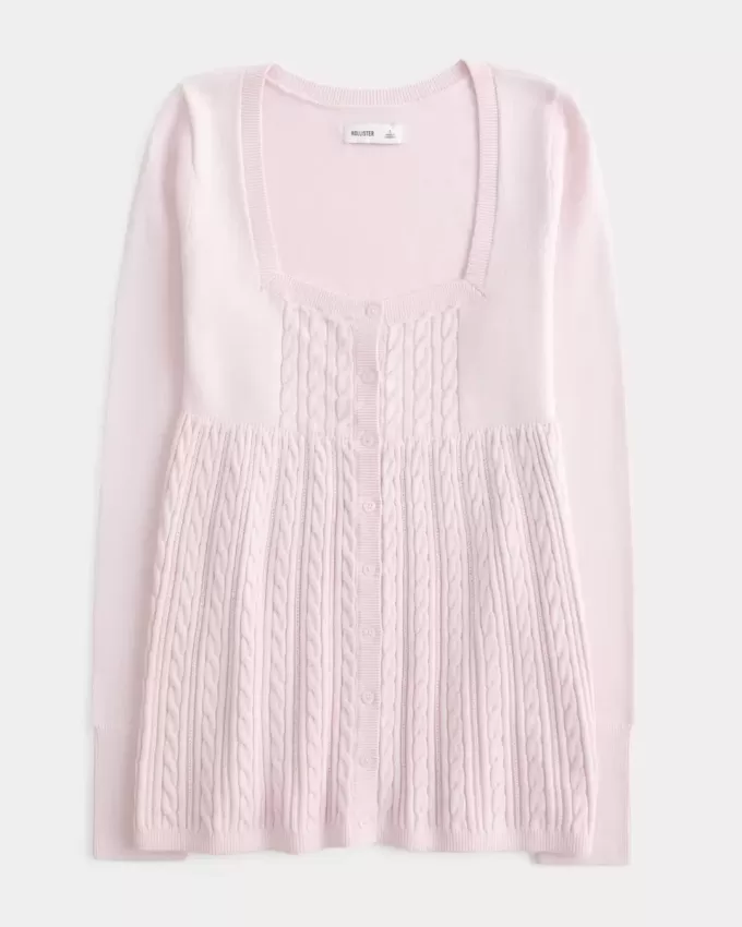 Maglione babydoll a maniche lunghe e scollo quadrato
