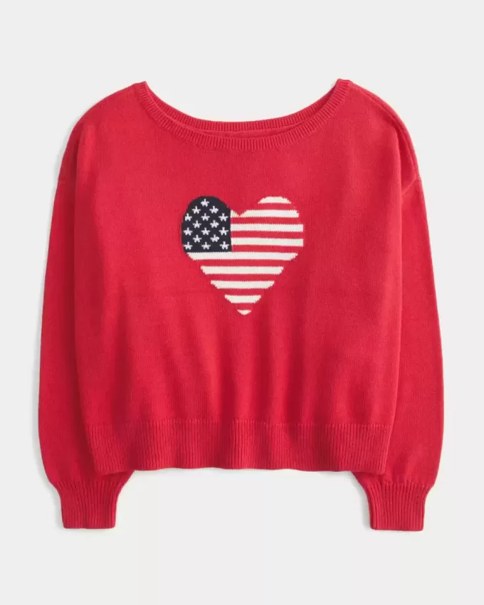 Maglione con bandiera a cuore e spalle scoperte Maglione con bandiera a cuore e spalle scoperte