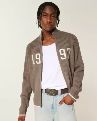 Maglione con cerniera e grafica numerica rilassata