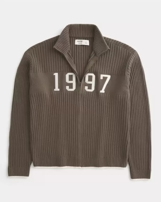 Maglione con cerniera e grafica numerica rilassata