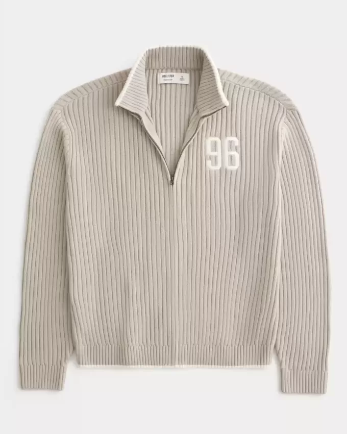 Maglione con cerniera e grafica numerica rilassata
