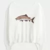 Maglione con grafica a forma di pesce e spalle scoperte Maglione con grafica a forma di pesce e spalle scoperte