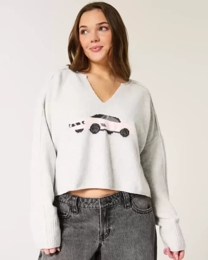 Maglione con scollo a V e grafica Hollister Comfy Cloud Maglione con scollo a V e grafica Hollister Comfy Cloud