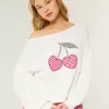 Maglione con spalle scoperte e grafica a cuore facile Maglione con spalle scoperte e grafica a cuore facile