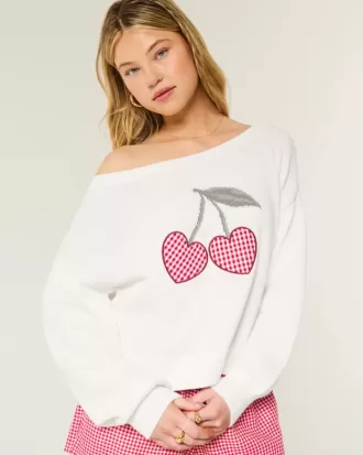 Maglione con spalle scoperte e grafica a cuore facile
