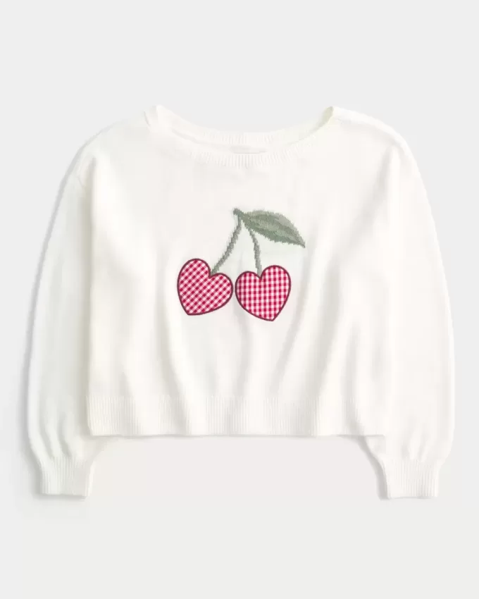 Maglione con spalle scoperte e grafica a cuore facile Maglione con spalle scoperte e grafica a cuore facile