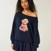 Maglione con stampa di cani a spalle scoperte Maglione con stampa di cani a spalle scoperte