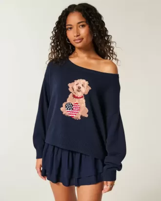 Maglione con stampa di cani a spalle scoperte