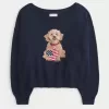 Maglione con stampa di cani a spalle scoperte Maglione con stampa di cani a spalle scoperte