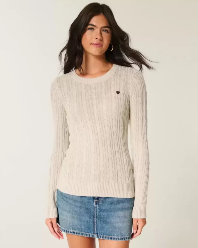 Maglione girocollo a trecce con cuore