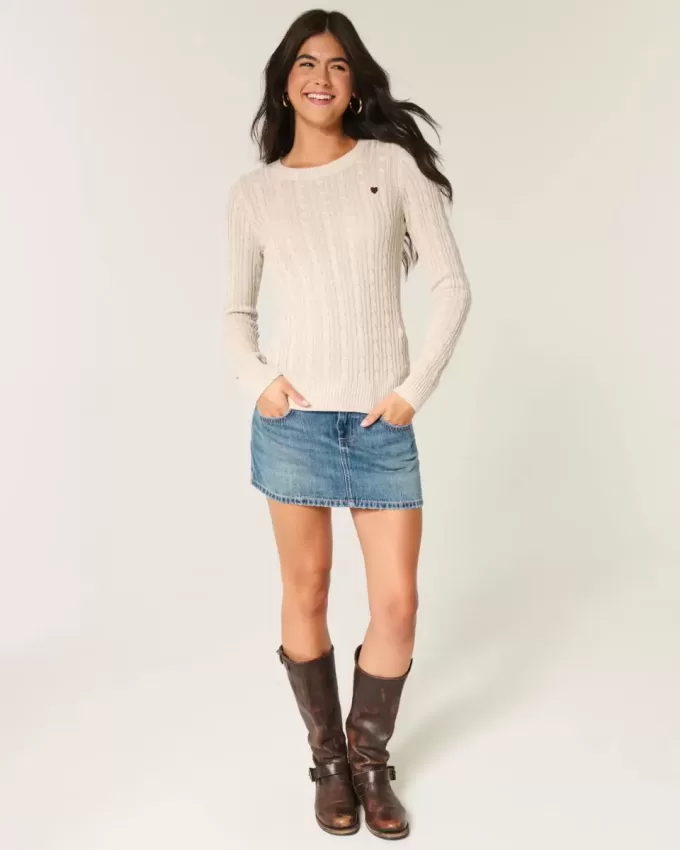 Maglione girocollo a trecce con cuore