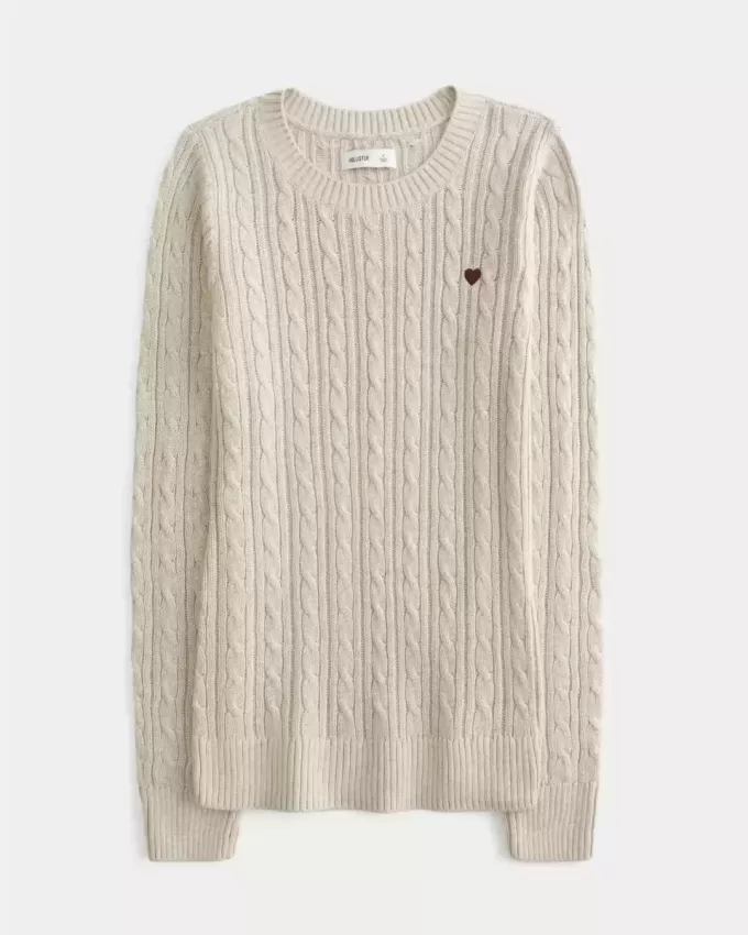 Maglione girocollo a trecce con cuore