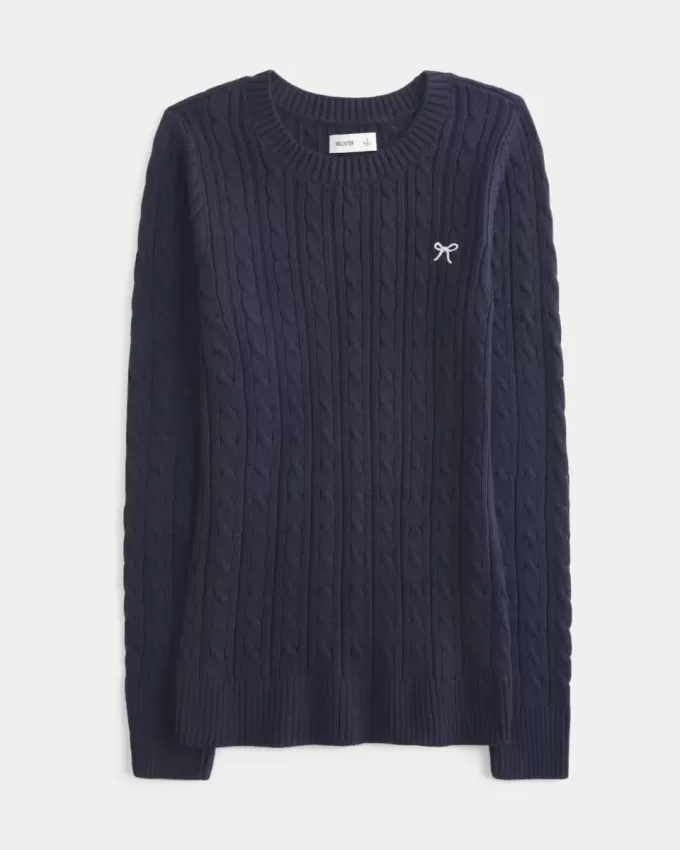 Maglione girocollo con fiocco in maglia a trecce
