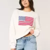 Maglione girocollo con grafica bandiera americana Comfy Cloud di Hollister