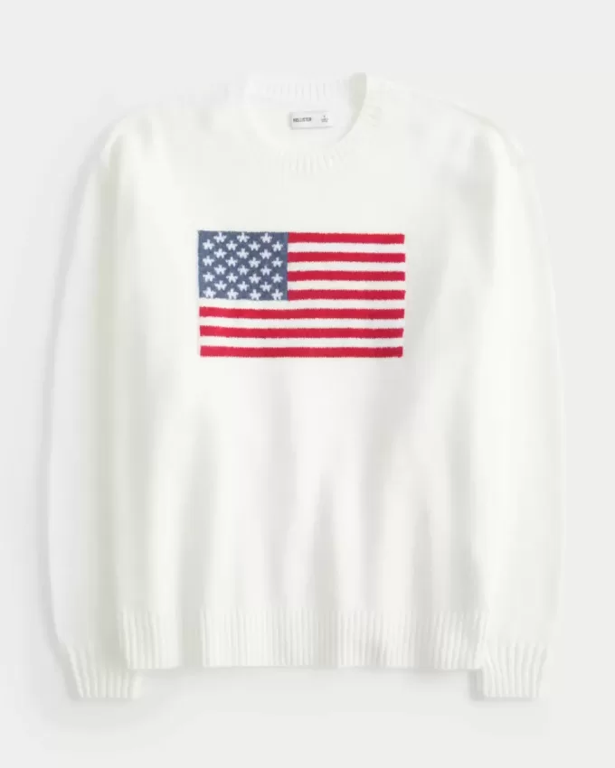 Maglione girocollo con grafica bandiera americana Comfy Cloud di Hollister