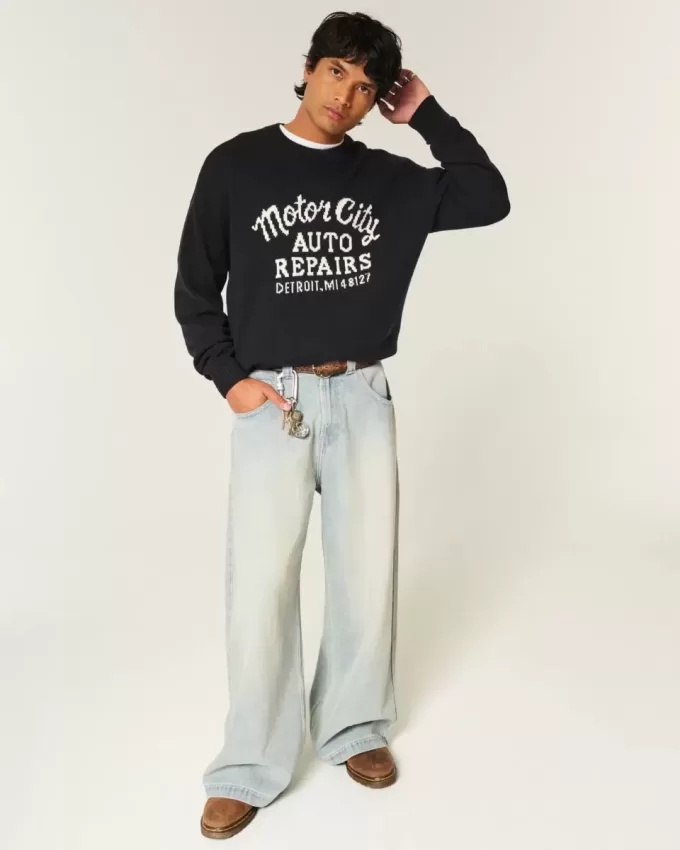 Maglione girocollo con grafica Boxy Motor City Auto Repairs