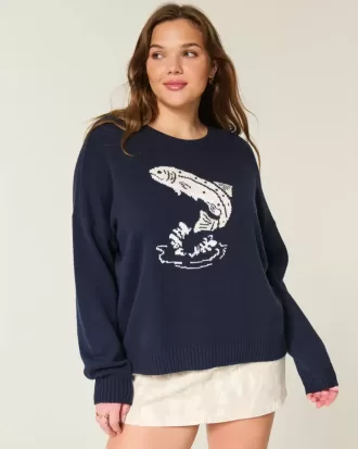 Maglione girocollo con grafica Easy Jumping Fish