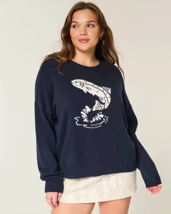 Maglione girocollo con grafica Easy Jumping Fish