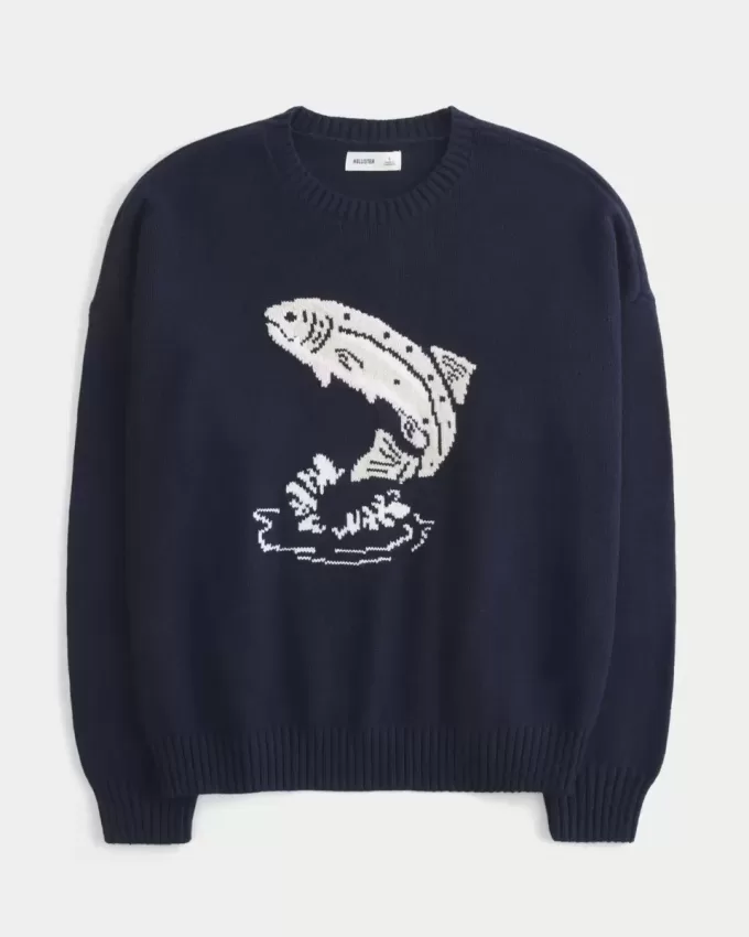 Maglione girocollo con grafica Easy Jumping Fish