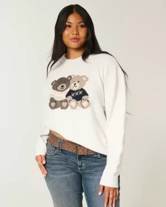 Maglione girocollo con grafica orsetto oversize