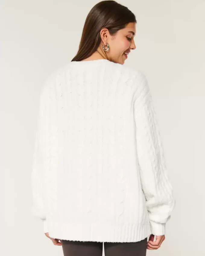 Maglione girocollo in maglia a trecce Comfy Cloud di Hollister Maglione girocollo in maglia a trecce Comfy Cloud di Hollister