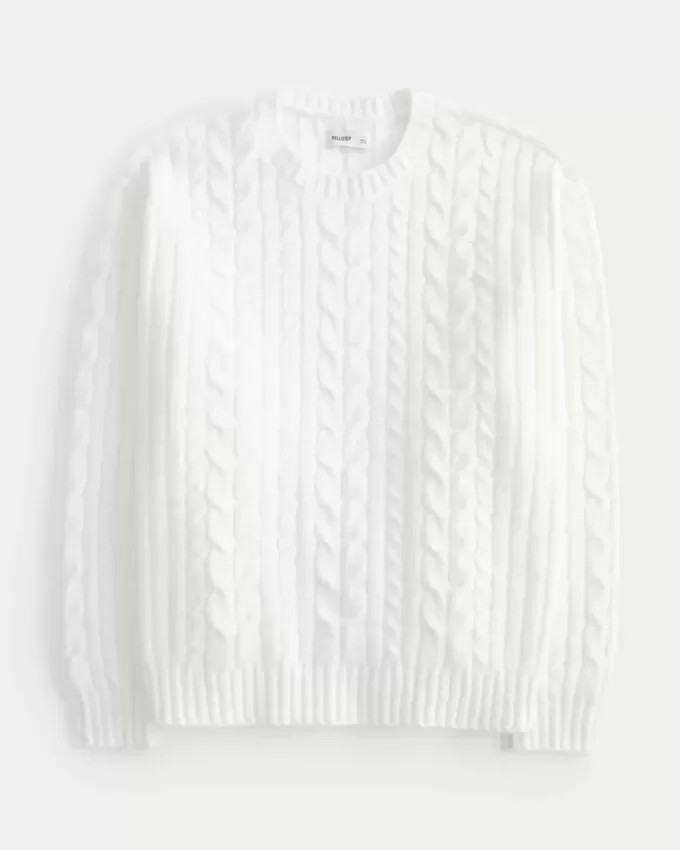 Maglione girocollo in maglia a trecce Comfy Cloud di Hollister Maglione girocollo in maglia a trecce Comfy Cloud di Hollister