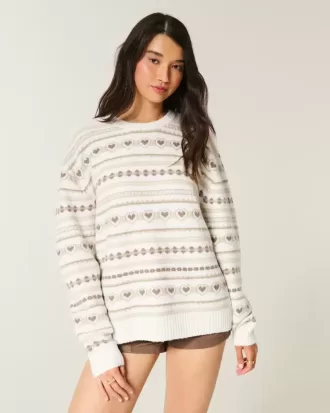 Maglione girocollo oversize con motivo a cuore