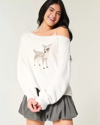 Maglione Hollister Comfy Cloud Easy con stampa a cervo e spalle scoperte