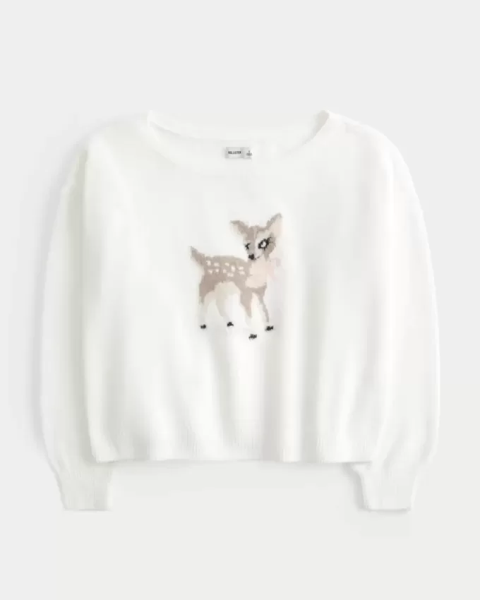 Maglione Hollister Comfy Cloud Easy con stampa a cervo e spalle scoperte