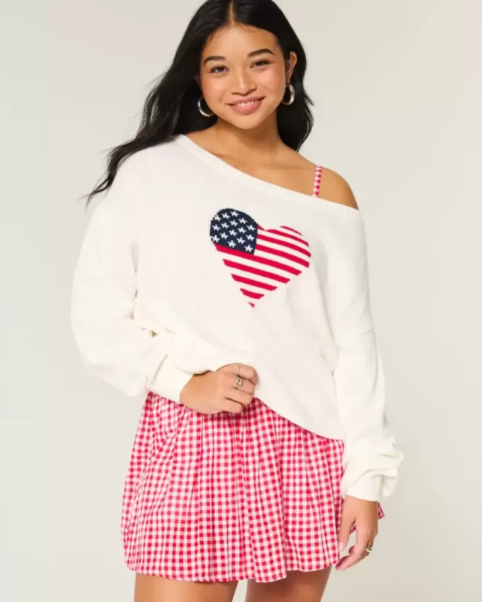 Maglione largo con stampa a cuore e bandiera sulle spalle