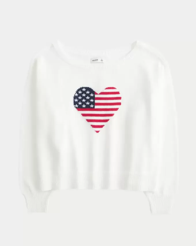 Maglione largo con stampa a cuore e bandiera sulle spalle