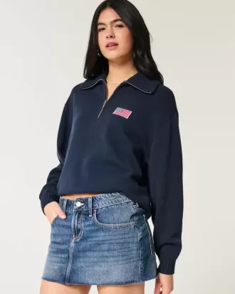 Maglione oversize con mezza zip e bandiera americana