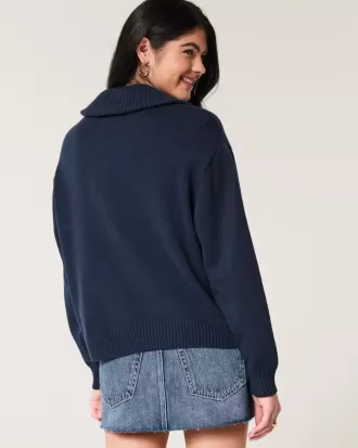 Maglione oversize con mezza zip e bandiera americana