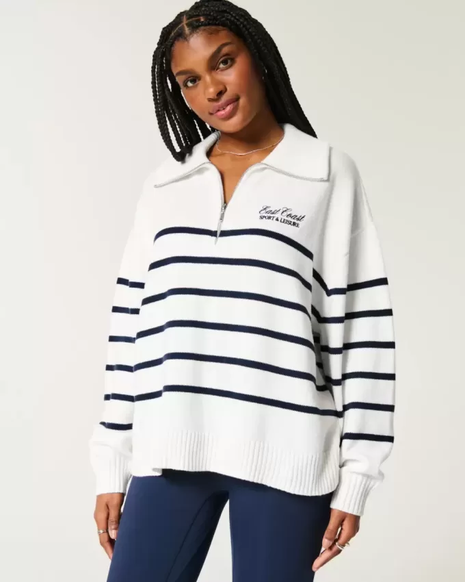 Maglione oversize con mezza zip e grafica
