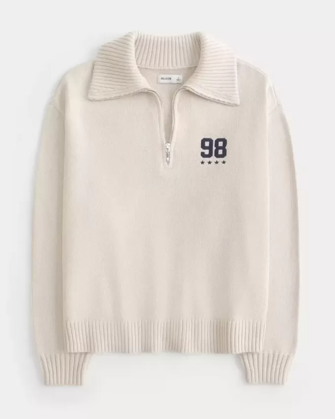Maglione oversize con mezza zip e grafica