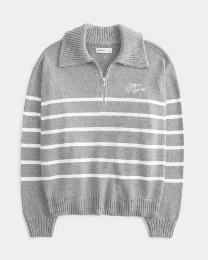 Maglione oversize con mezza zip e grafica