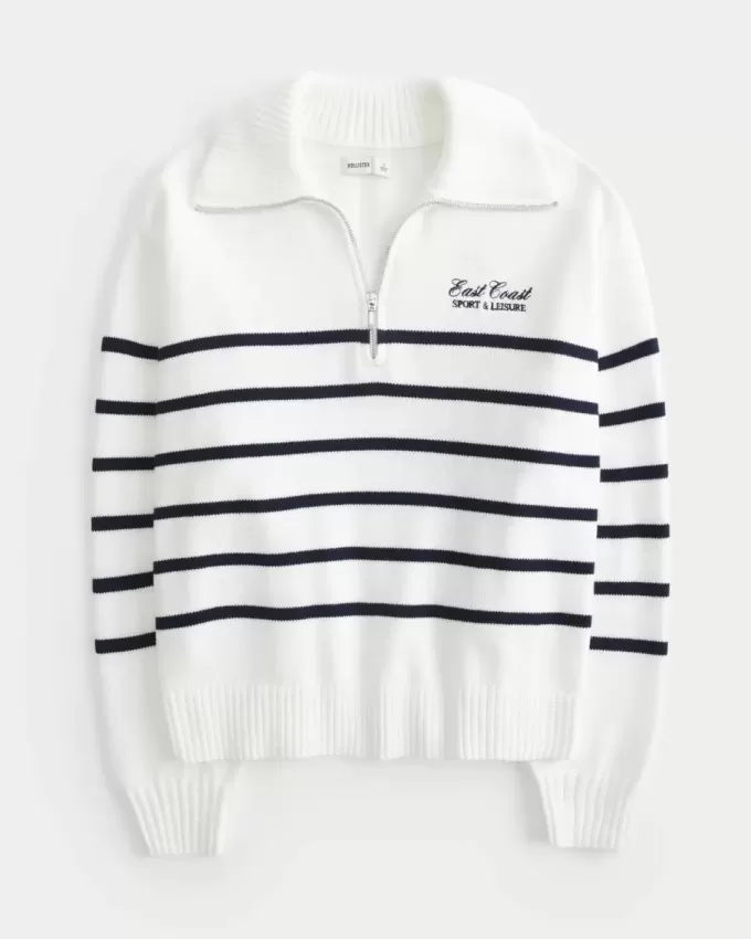 Maglione oversize con mezza zip e grafica