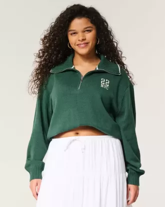 Maglione oversize con mezza zip e grafica NYC